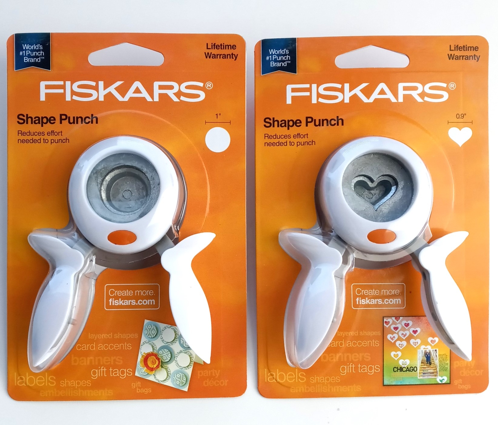 Fiskars 174420 & 174360 1″ Circle and Heart Shapes Squeeze Punch Combo Set