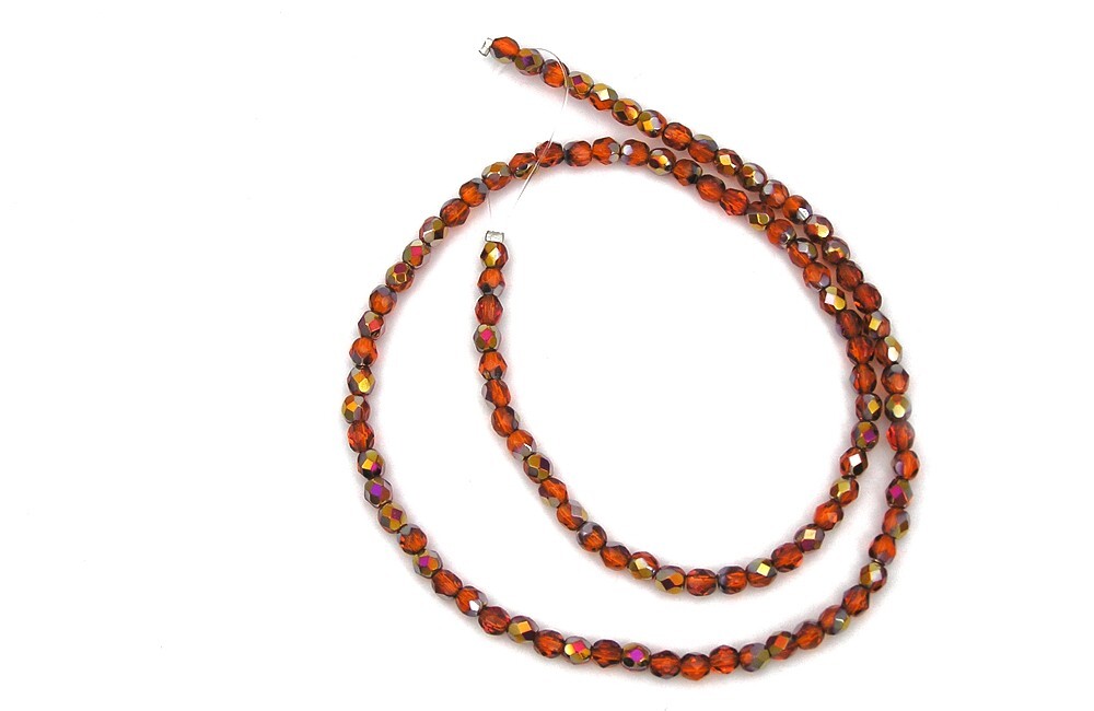 Czech Glass Fire Polished Round Faceted Beads Indian Red Sun Santander 3m 4mm 6m