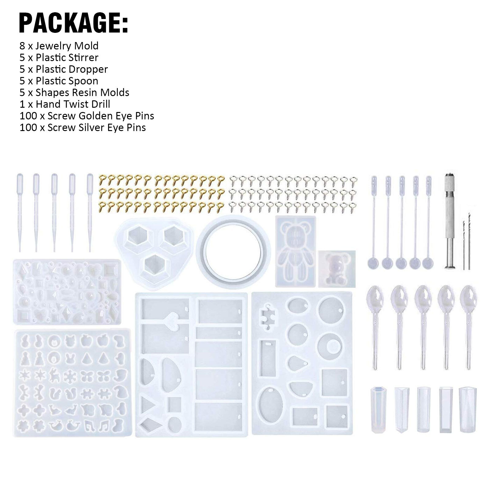 229pcs Resin Casting Silicone Molds Epoxy Spoon Kit Jewelry Making Pendant Craft
