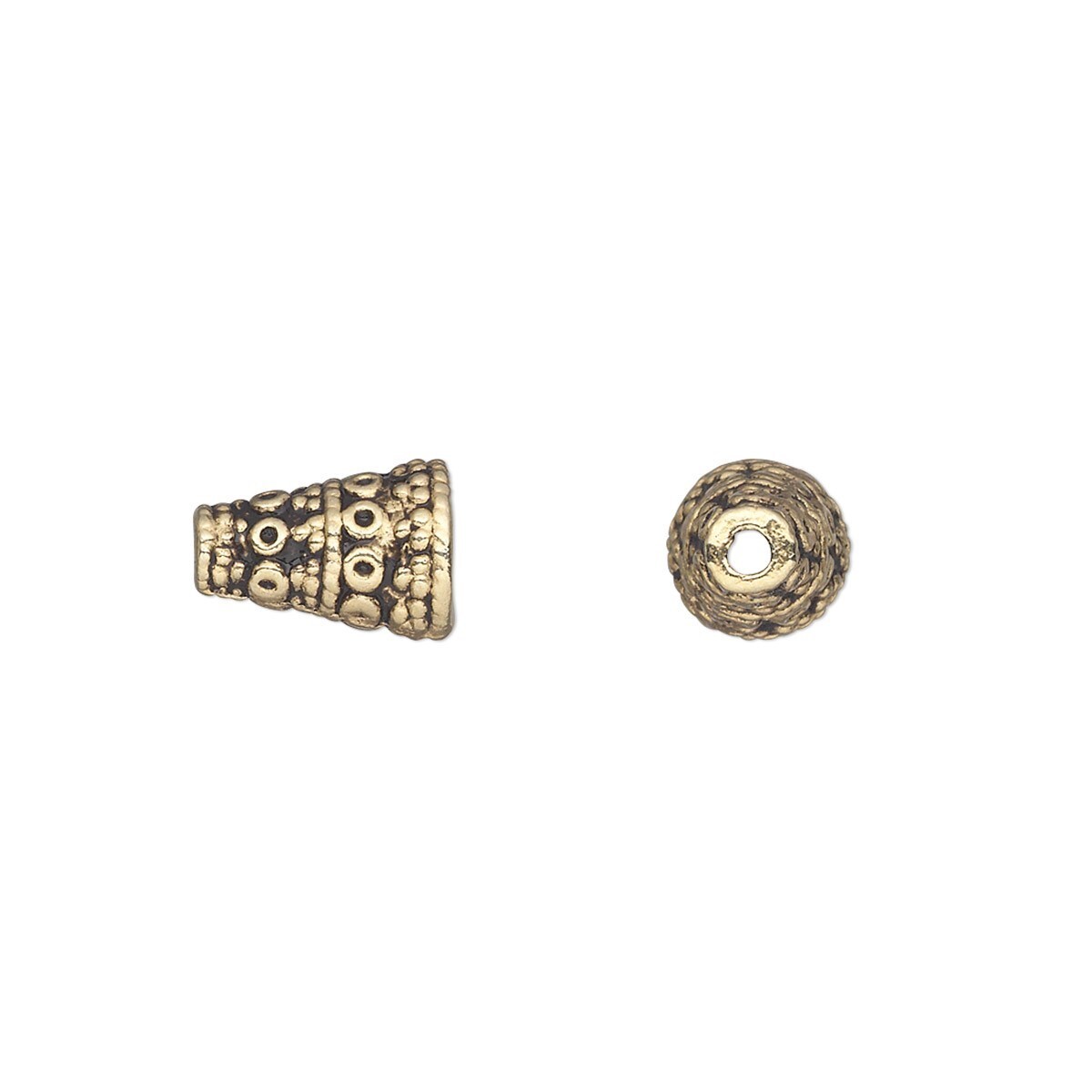 Cone, Bead Cap, 50 Antiqued Gold OR Silver Pewter Textured 10x7mm Cone Bead Caps