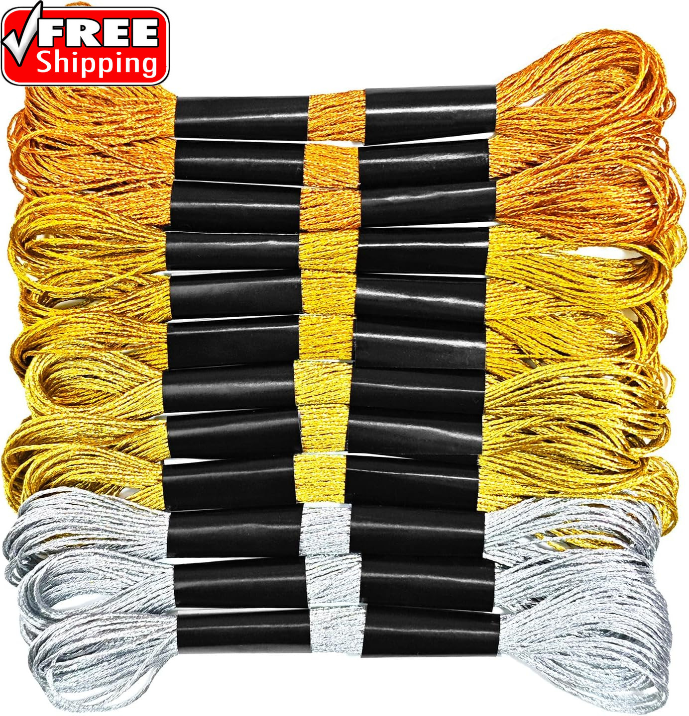12 Skeins Metallic Embroidery Floss, Gold and Silver Embroidery Thread, Multi-Pu