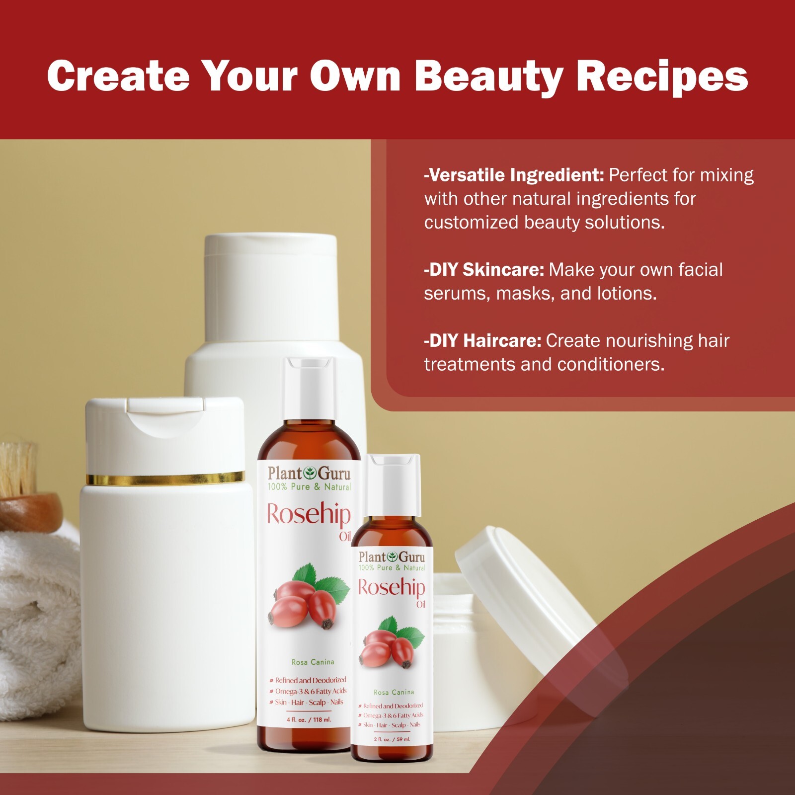 Rosehip Seed Oil Cold Pressed REFINED 100% Pure Natural For Skin Face Hair