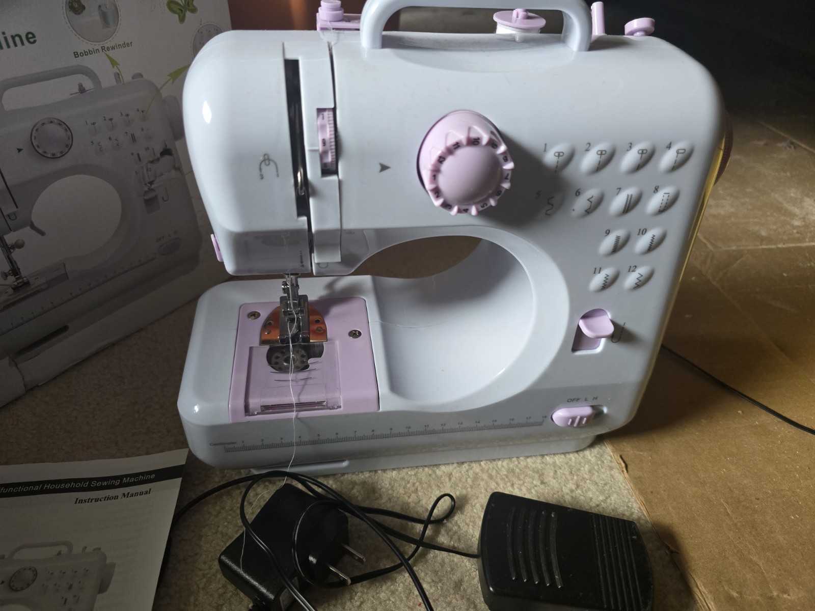FHSM-505 Mini Electric Sewing Machine w/ Foot Pedal, LED Light, Reverse