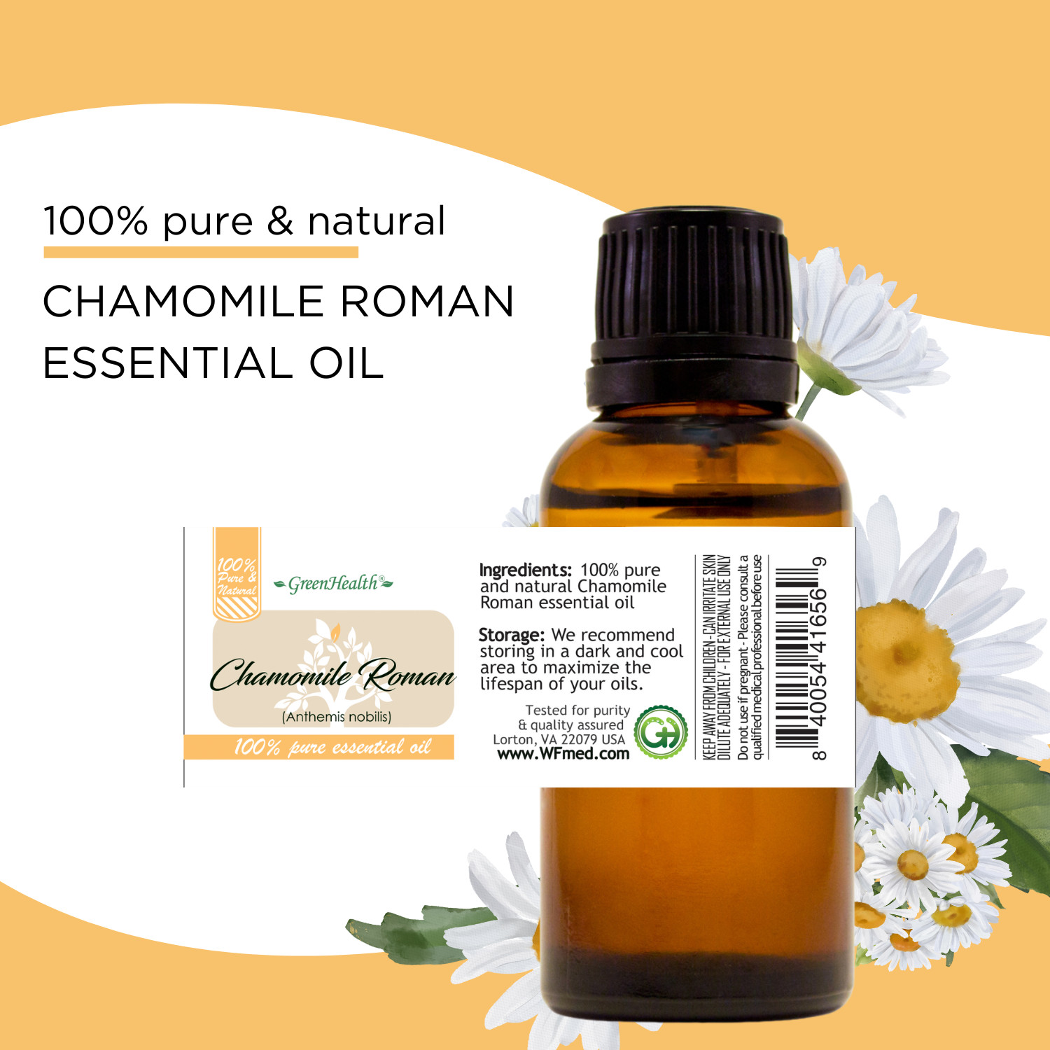 Chamomile Roman Essential Oil 100% Pure & Natural – GC/MS Tested