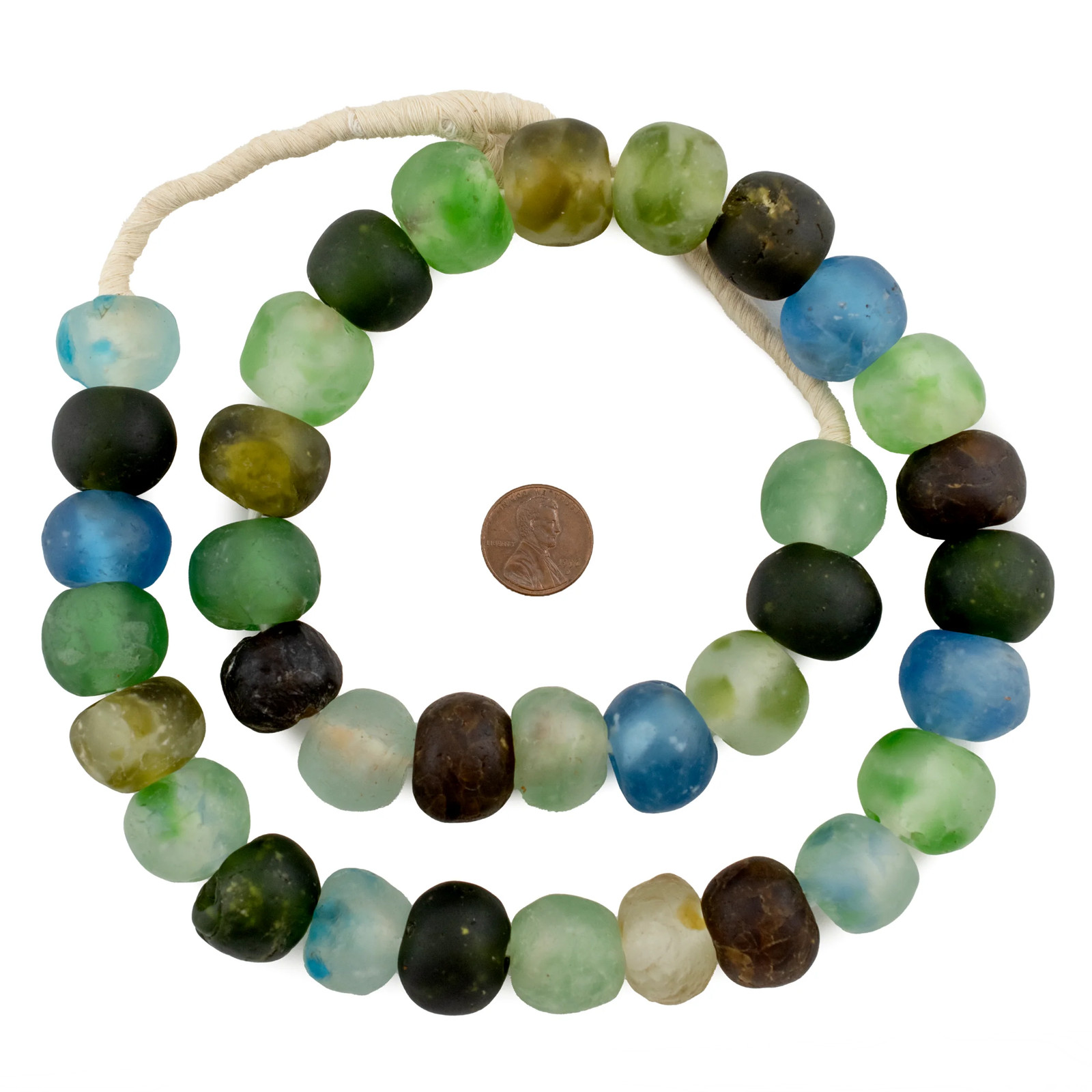 Multicolor Recycled Glass Beads 18mm Ghana African Sea Glass Round Large Hole