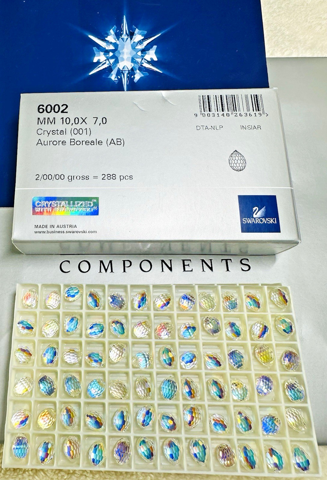 Swarovski Pendant 6002 10 x 7mm Crystal AB 144 or 288 PCS Seal Pack Austria
