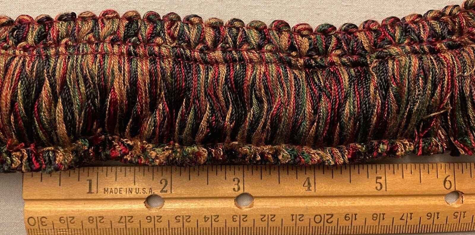 2-TONE FRINGE LOT, 2 pcs. YELLOW/MULTI 1¾” x 15″ (30″); 1¾” x 1 yd – Flaws – #50