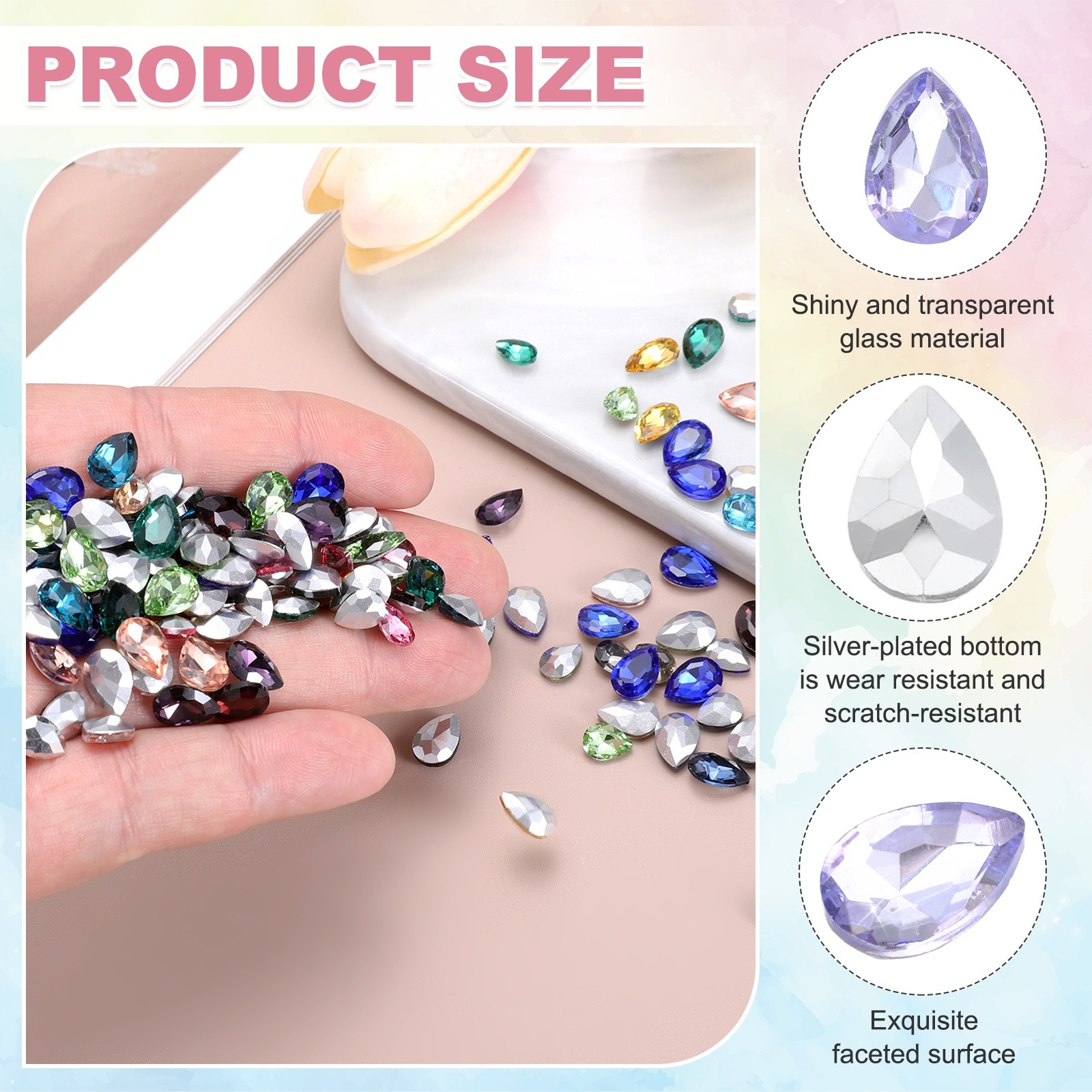 50Pcs, Crystal AB Point Back Glass Rhinestones 6x8mm Purple