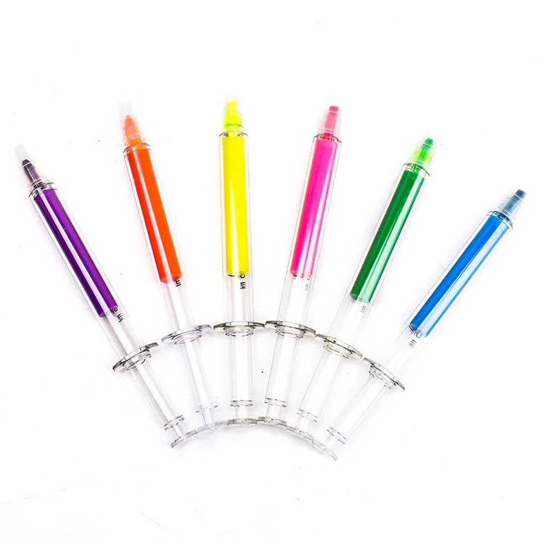 6pcs Kawaii Syringe Highlighter Pens Needle Shape Color Marker Set