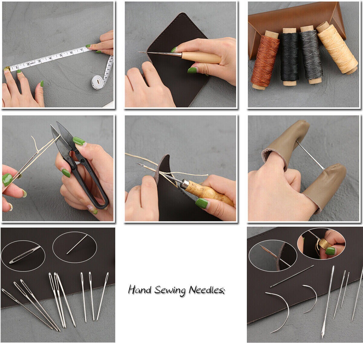 Leather Waxed Thread Stitching Needles Awl Hand Tools Kit for DIY Sewing Repair