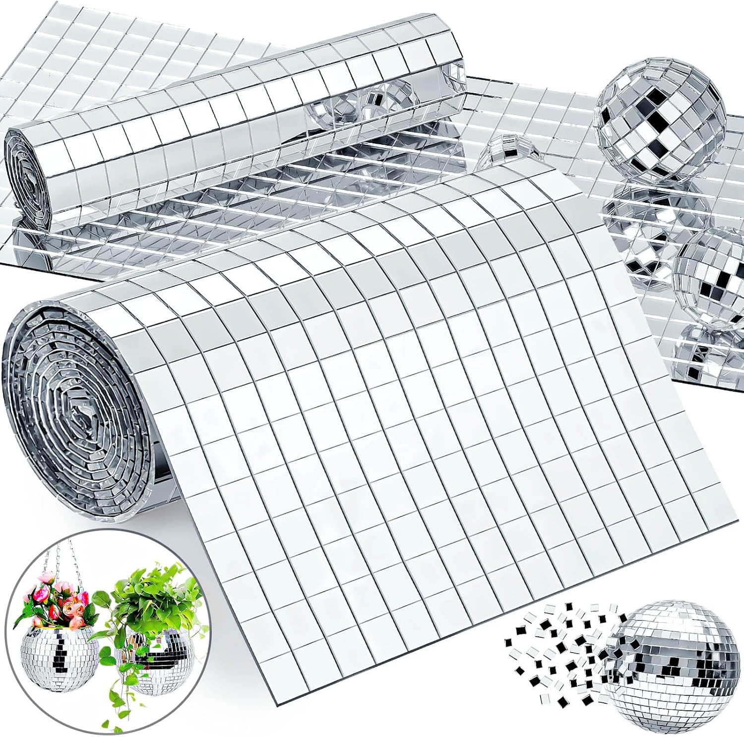 10x10mm Self Adhesive Tiles, 1800pcs Mirror Mosaic Tiles, Square Disco Mirror Ti
