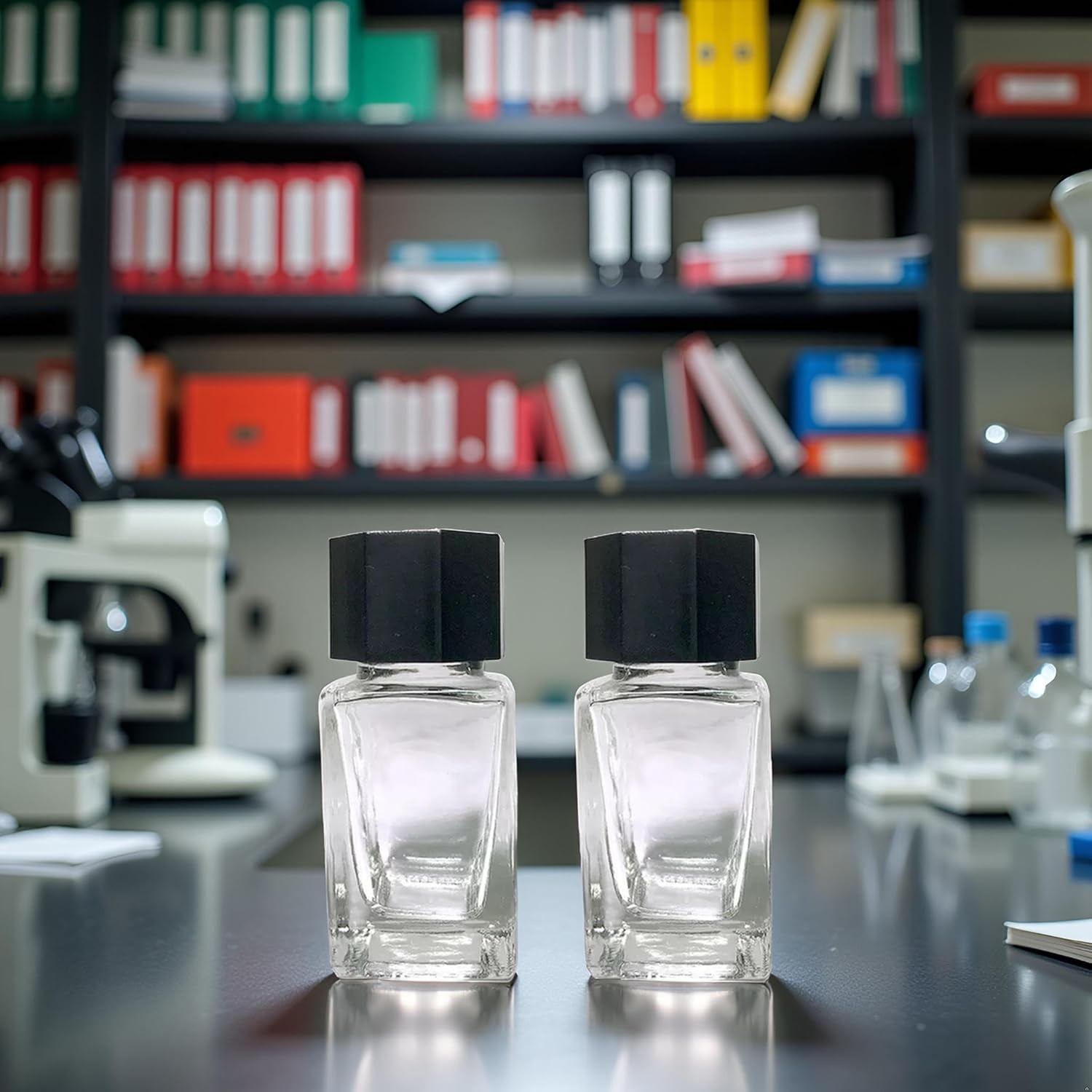 2 Pcs 20ml Clear Glass Jars Empty Refillable Ink Vials Containers with Black ABS