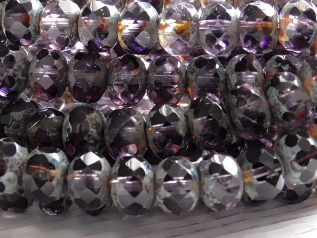 12 – 7x5mm CZECH GRAPE PURPLE & CLEAR PICASSO FACETED FP RONDELLE GLASS BEADS