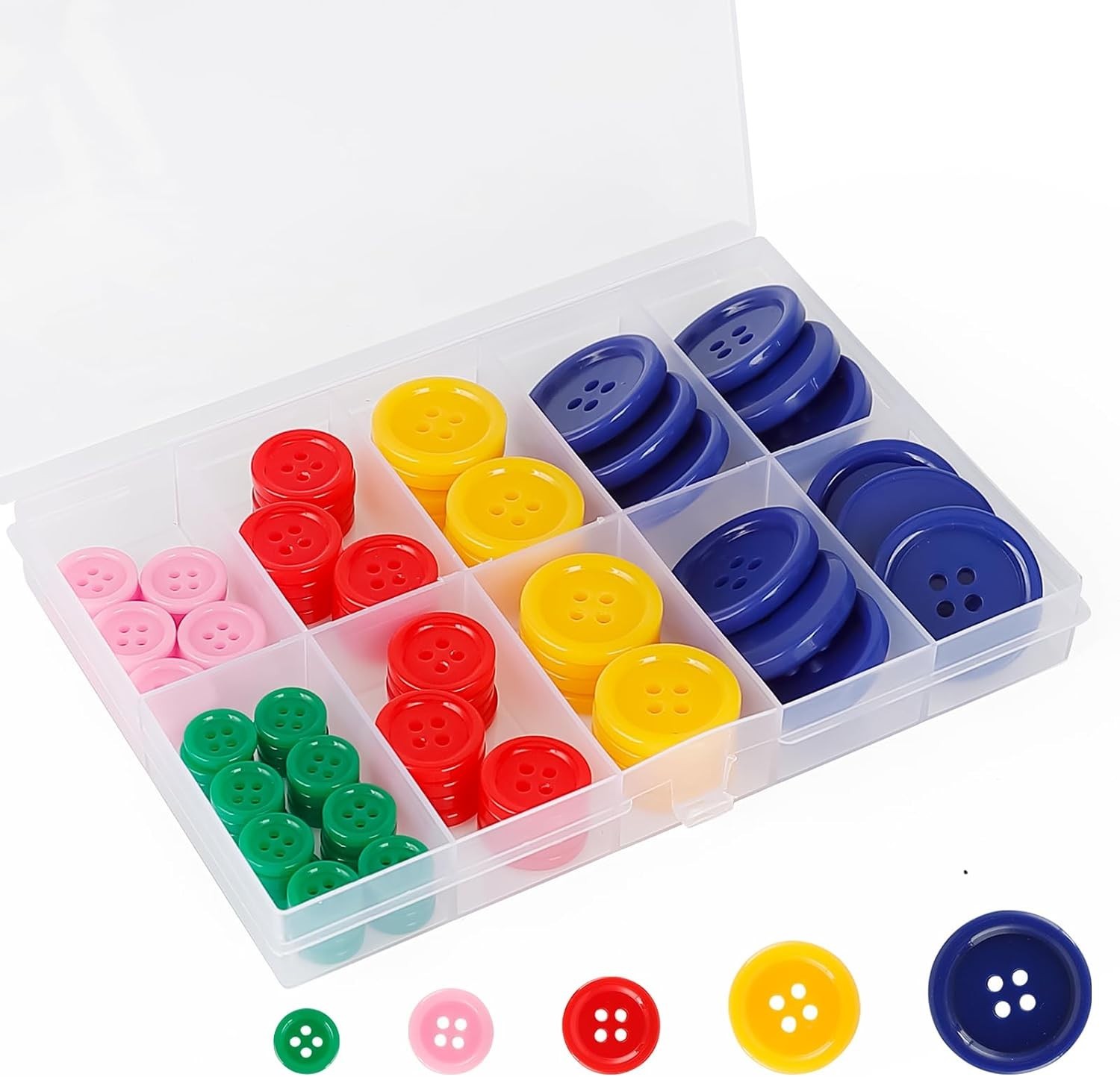 Creative 100 Pcs Colorful Eco-Friendly Sewing Buttons in 5 Versatile Sizes