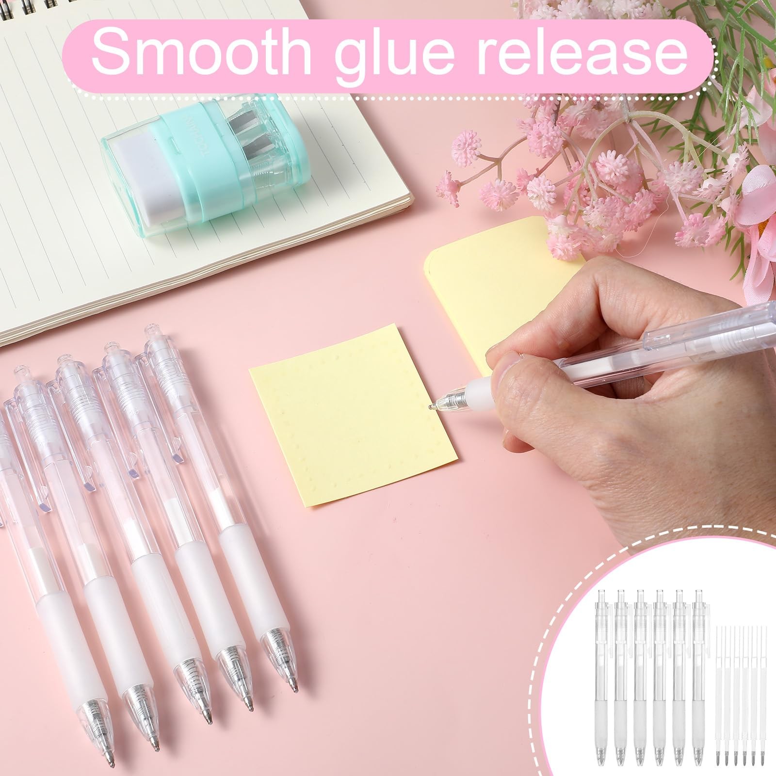 6Pcs Fine Tip Glue Pens with 6 Refills, Quick Dry Roller Glue Pens Apply Glue…