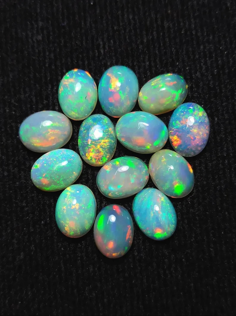 Natural Opal Cabochon, Loose Gemstone, Oval Cut Welo Opal, Multicolor Cabocohon