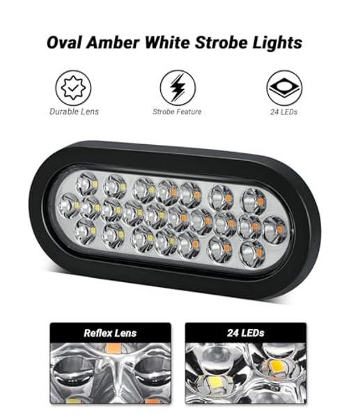 6.3″ Oval Amber/White Strobe Lights 24LEDs Recessed with Quad Amber & White