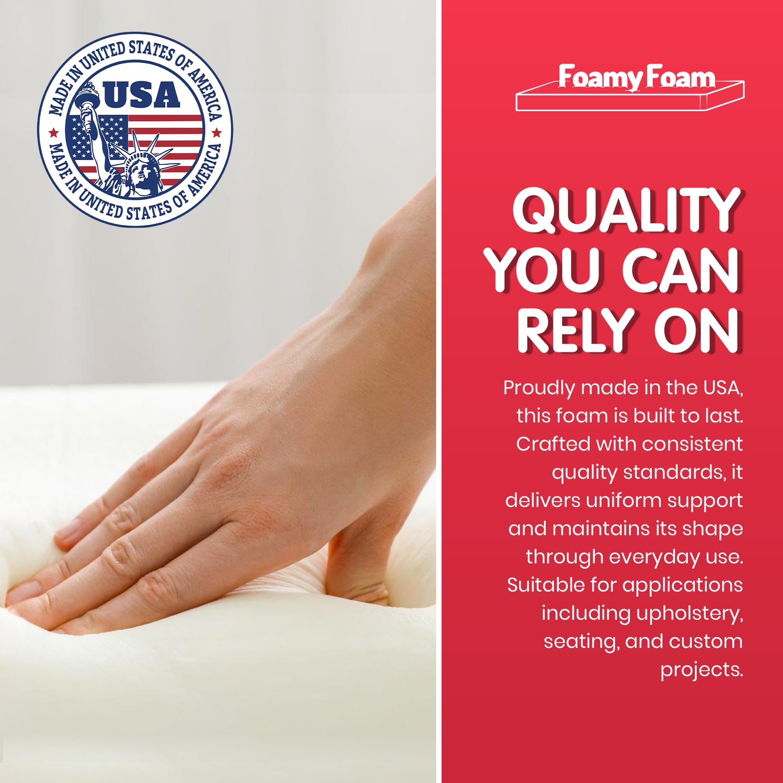 FOAMYFOAM High Density 1 inch Thick, 24 inch Wide, 72 inch Long Upholstery Fo…