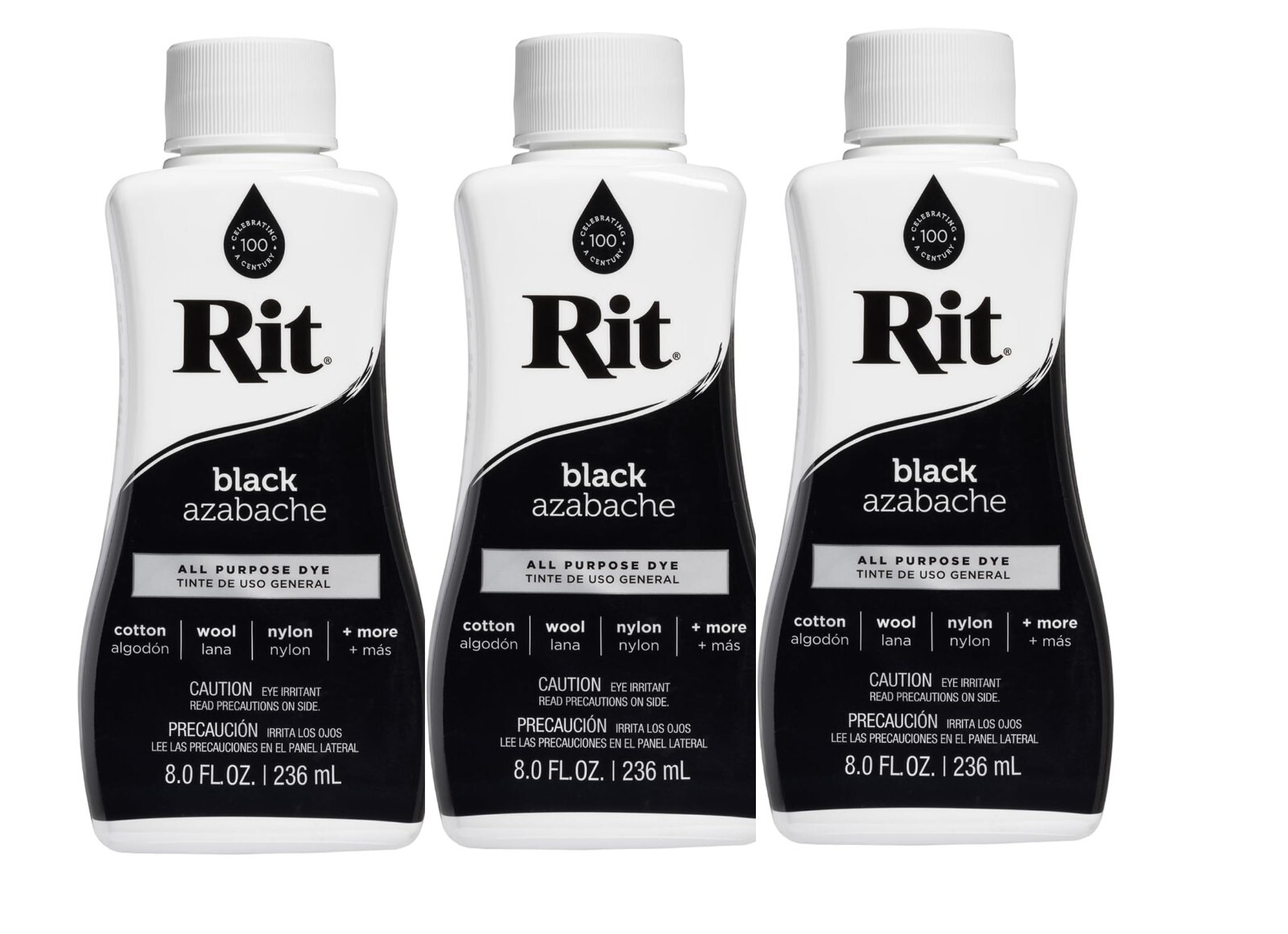 Rit Dye 88150 All Purpose Liquid Dye, Black, 8 Fl Oz (Pack of 3)