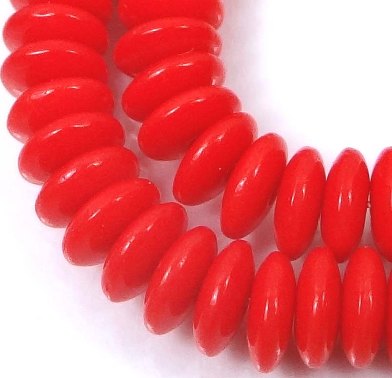 50 Czech Glass Rondelle Beads – Opaque Red 6x2mm