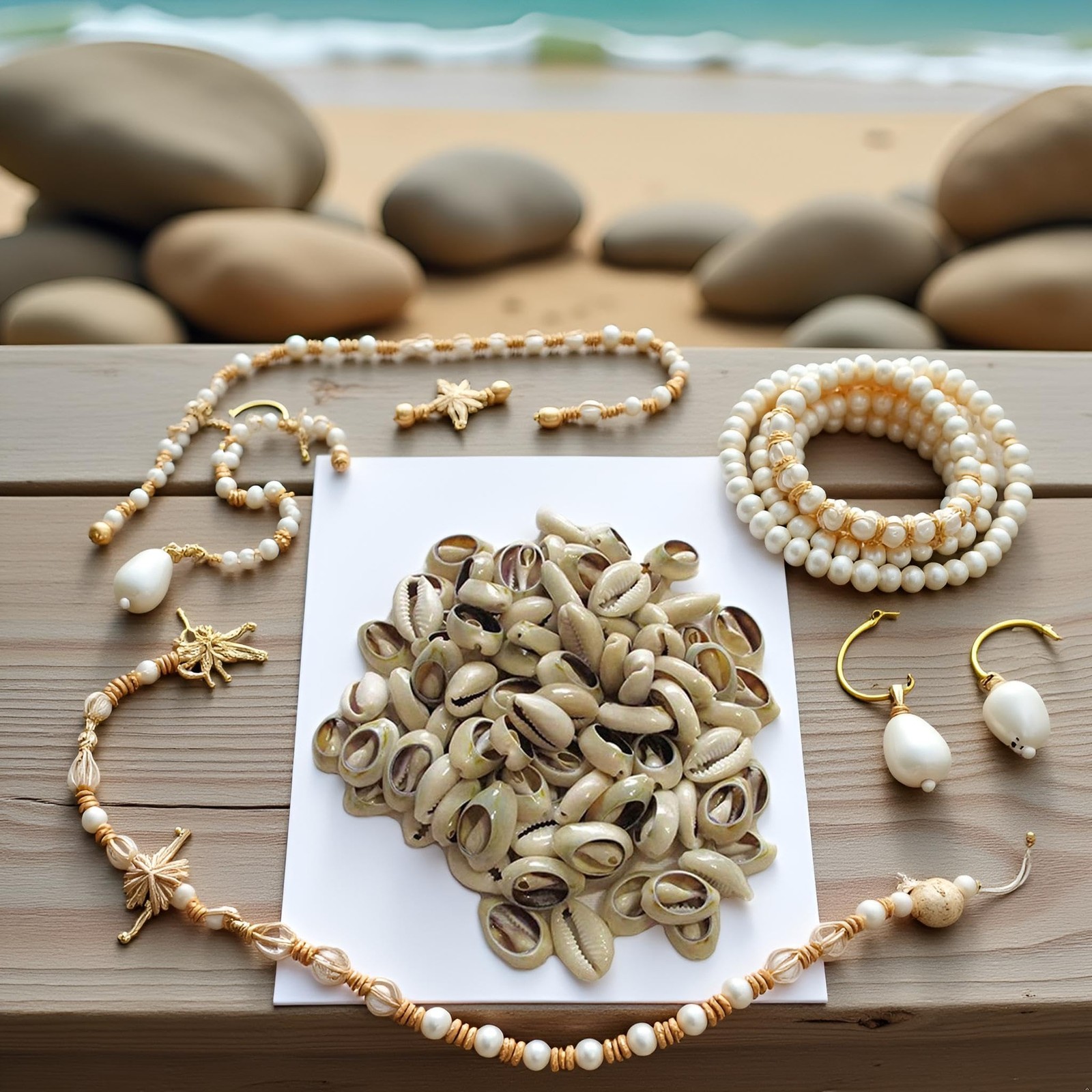 100 Pcs White and Lvory Natural Cowrie Shells Beads 0.12 Inches, White, Ivory