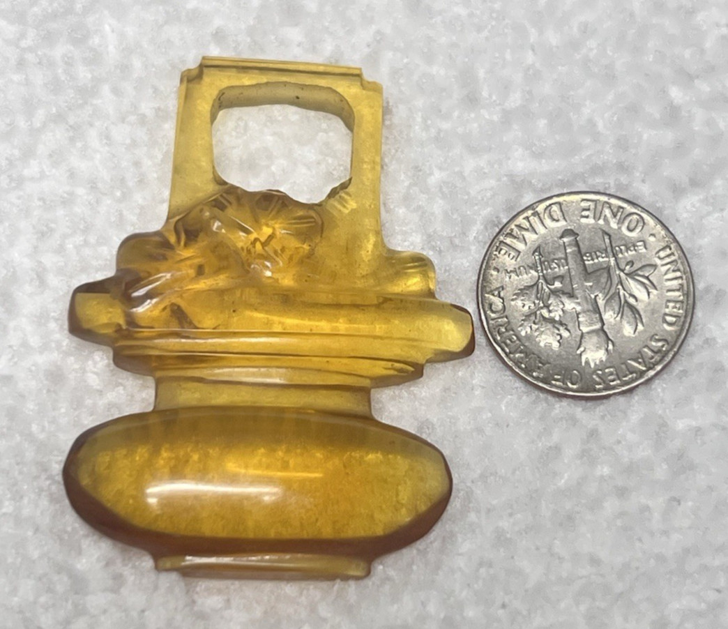 Vintage Amber Glass Bead Pendant Flowers In Vase 1 3/4L x 1 1/4 W
