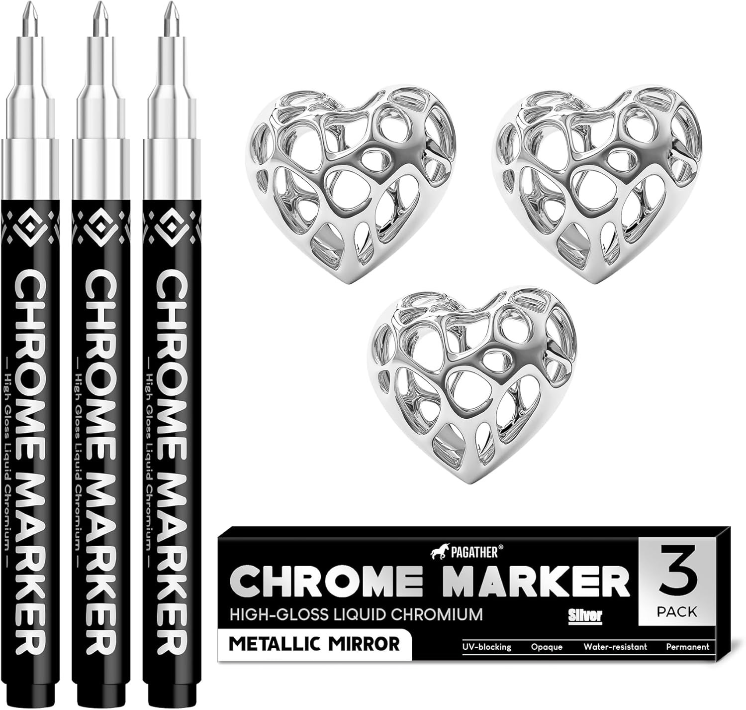 3Pcs Chrome Paint Markers, Silver Permanent Mirror Liquid Chrome Pens for Plasti