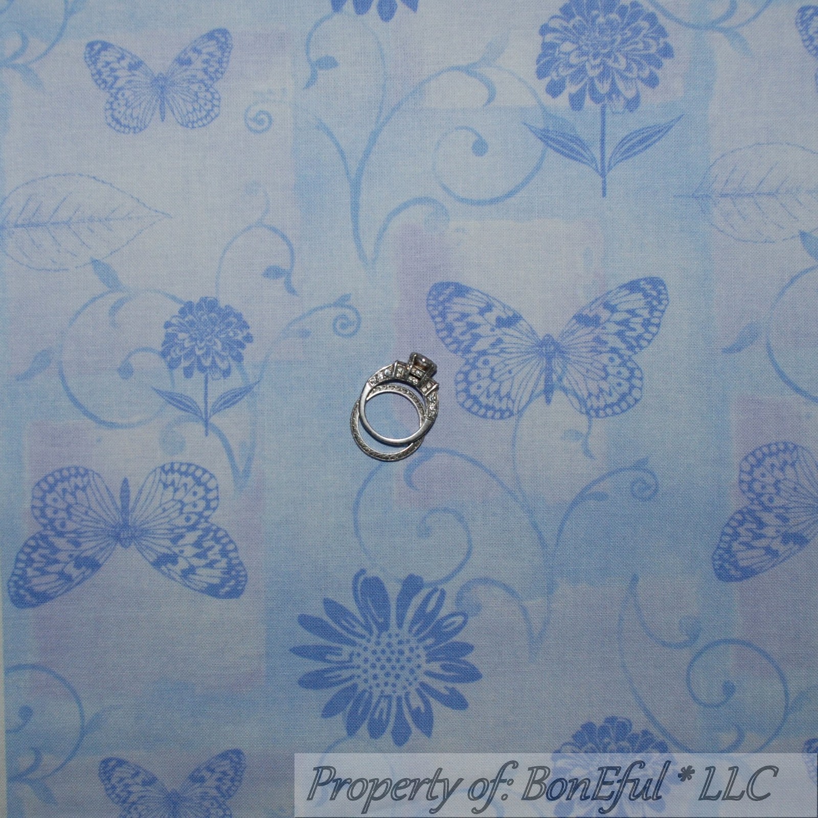 BonEful FABRIC FQ Cotton Quilt Purple Blue Pastel Butterfly Garden Flower Leaf S