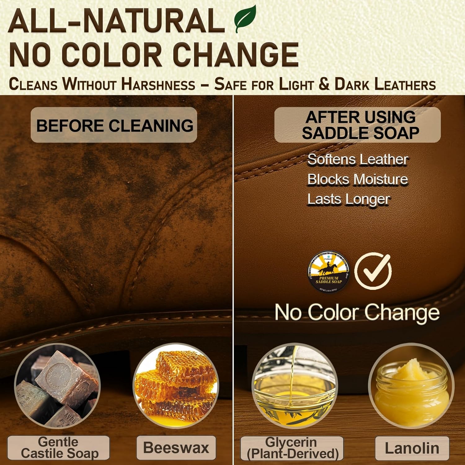 3.52oz Leather Saddle Soap Cleaner Conditioner Kit with Brush Cloth