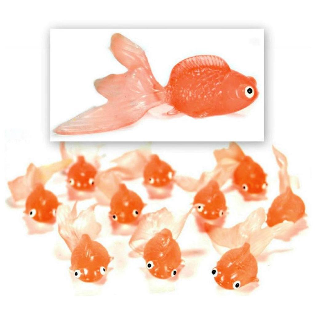 LOT OF 10 PLASTIC GOLDFISH Small Soft Rubber Floating Gold Fish Toy Orange Craft