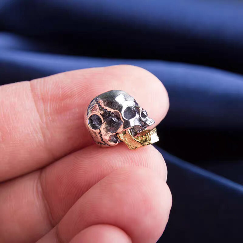925 Sterling Silver Movable Jaw Skull Head Pendant Diy Skull Bead Necklace Charm