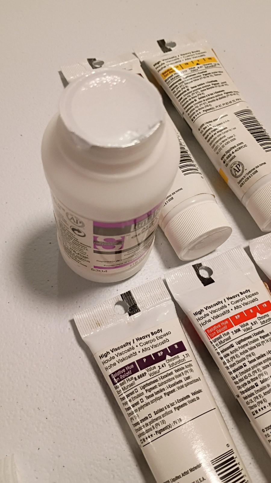 Lot of 6 Liquitex Acrylic 2 ounce Tubes + Bottle of Acrylic Gesso