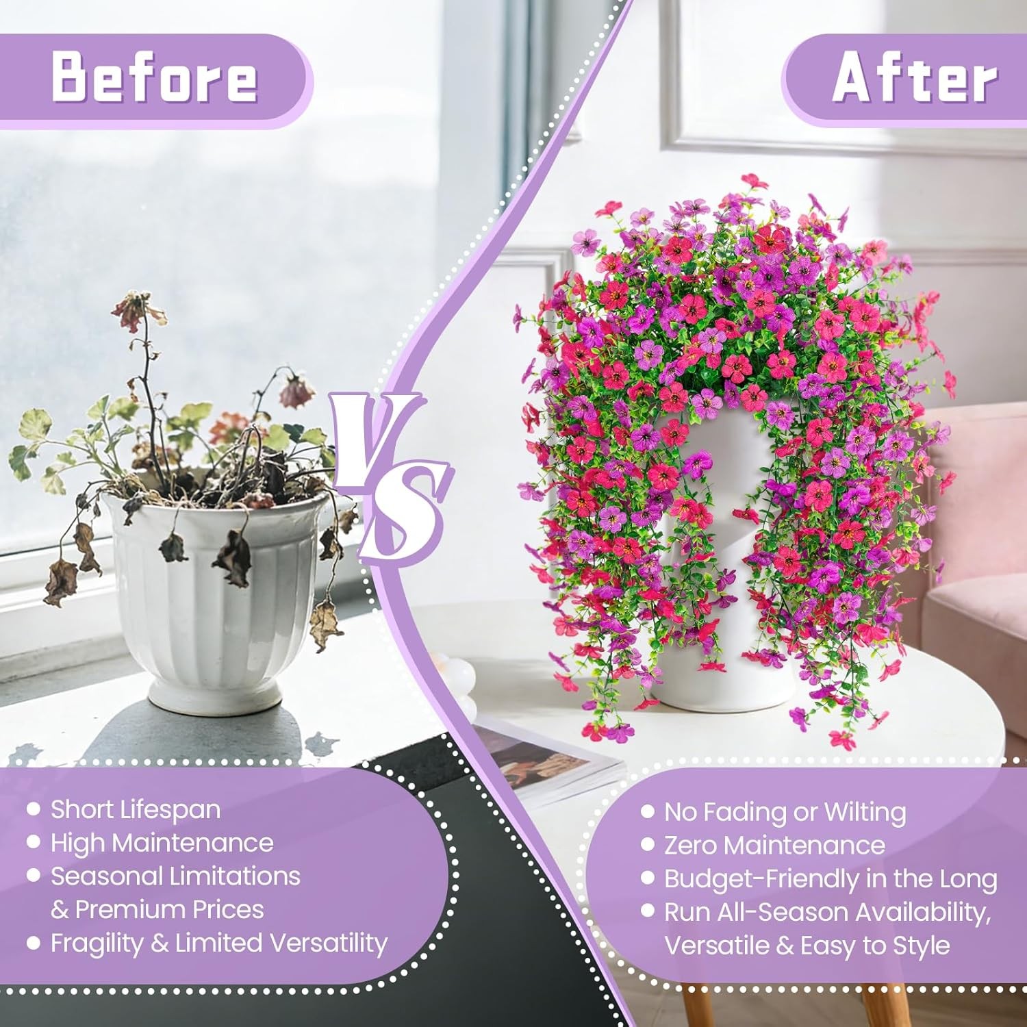 2Pcs UV Resistant Artificial Daisy Hanging Flowers Outdoor Decor