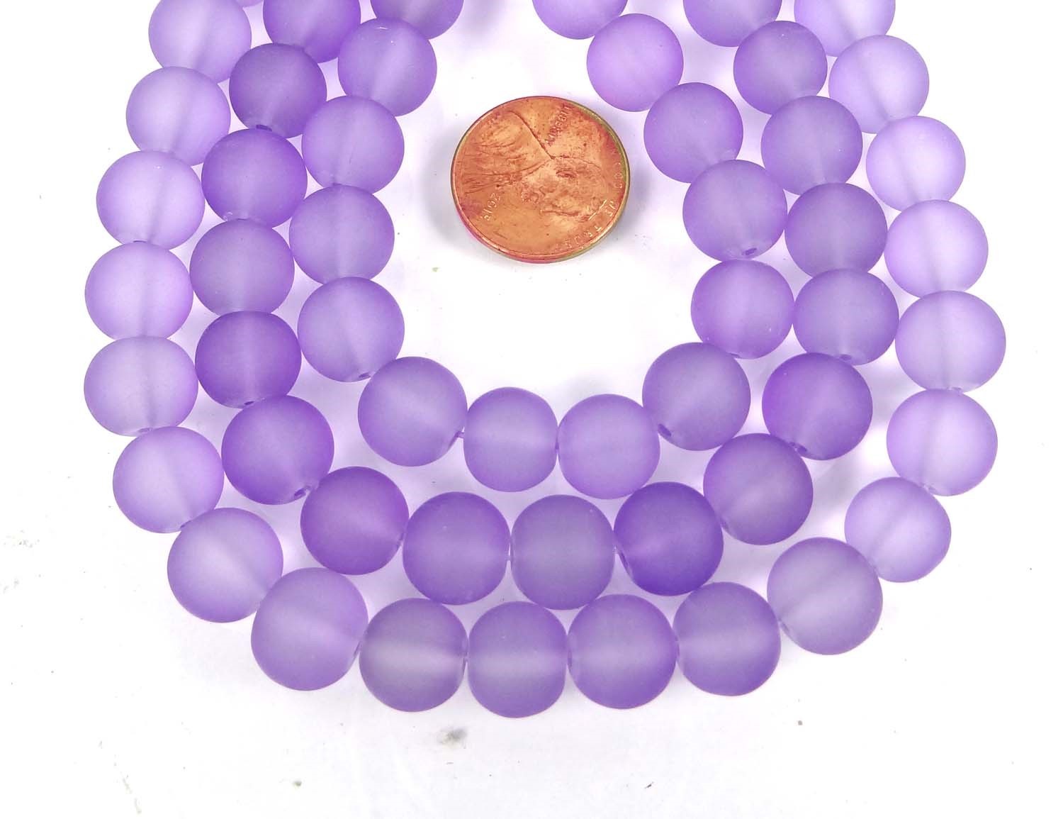 25 Frosted Sea Glass Round Beads 10mm Matte – Lavender