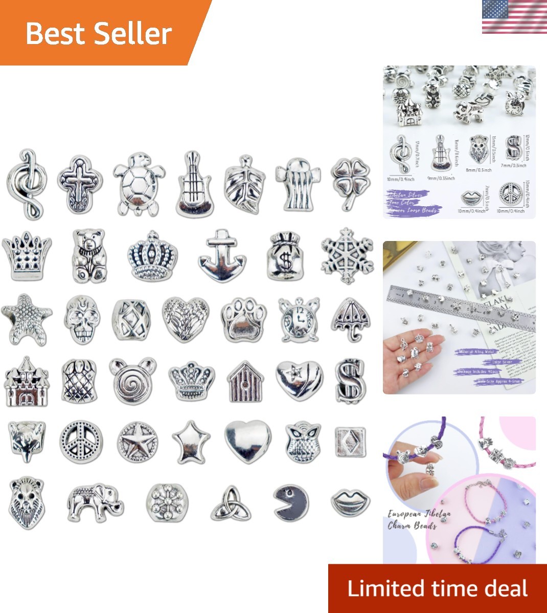 Wholesale Tibetan Silver Beads Set – 40 Loose Alloy Beads for Jewelry Crafts