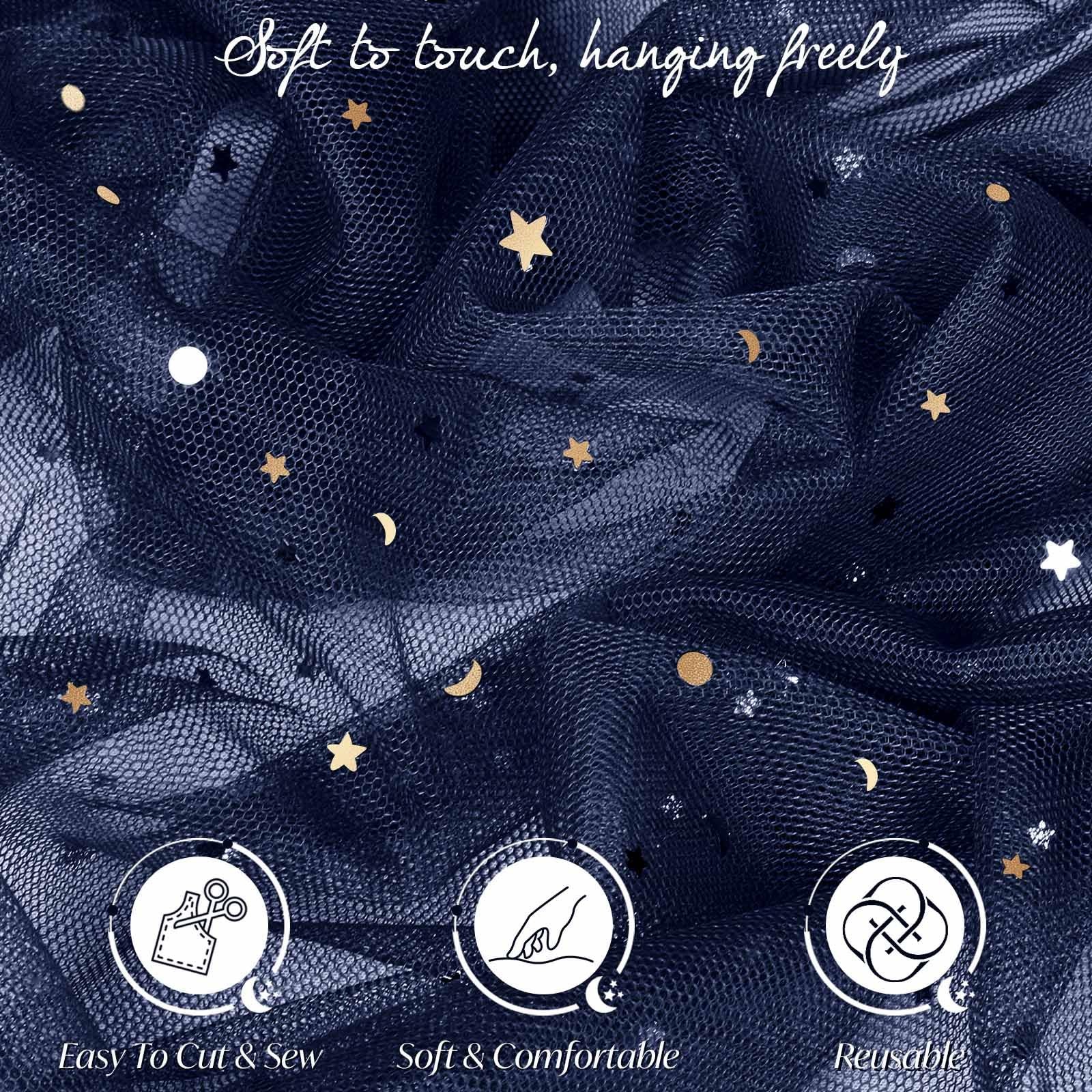 Horbaunal Navy Blue Glitter Tulle Fabric Rolls 54 1 Yard, Blue-star&moon