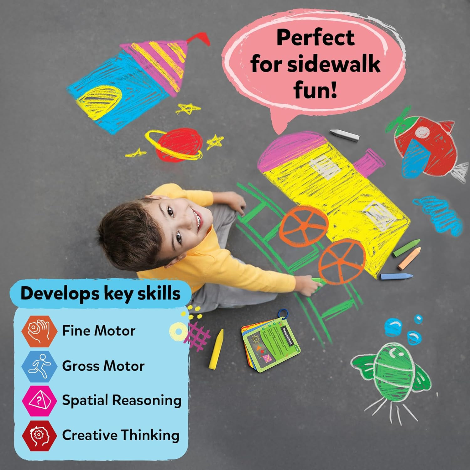 Sidewalk Chalk Activity Kit – Creative Outdoor Fun with 18 Washable Chalk Sticks