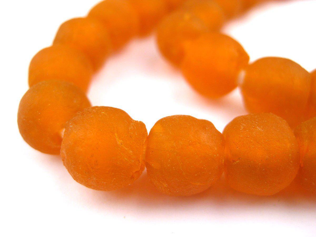 Papaya Orange Recycled Glass Beads 11mm Ghana African Sea Glass Round Large Hole