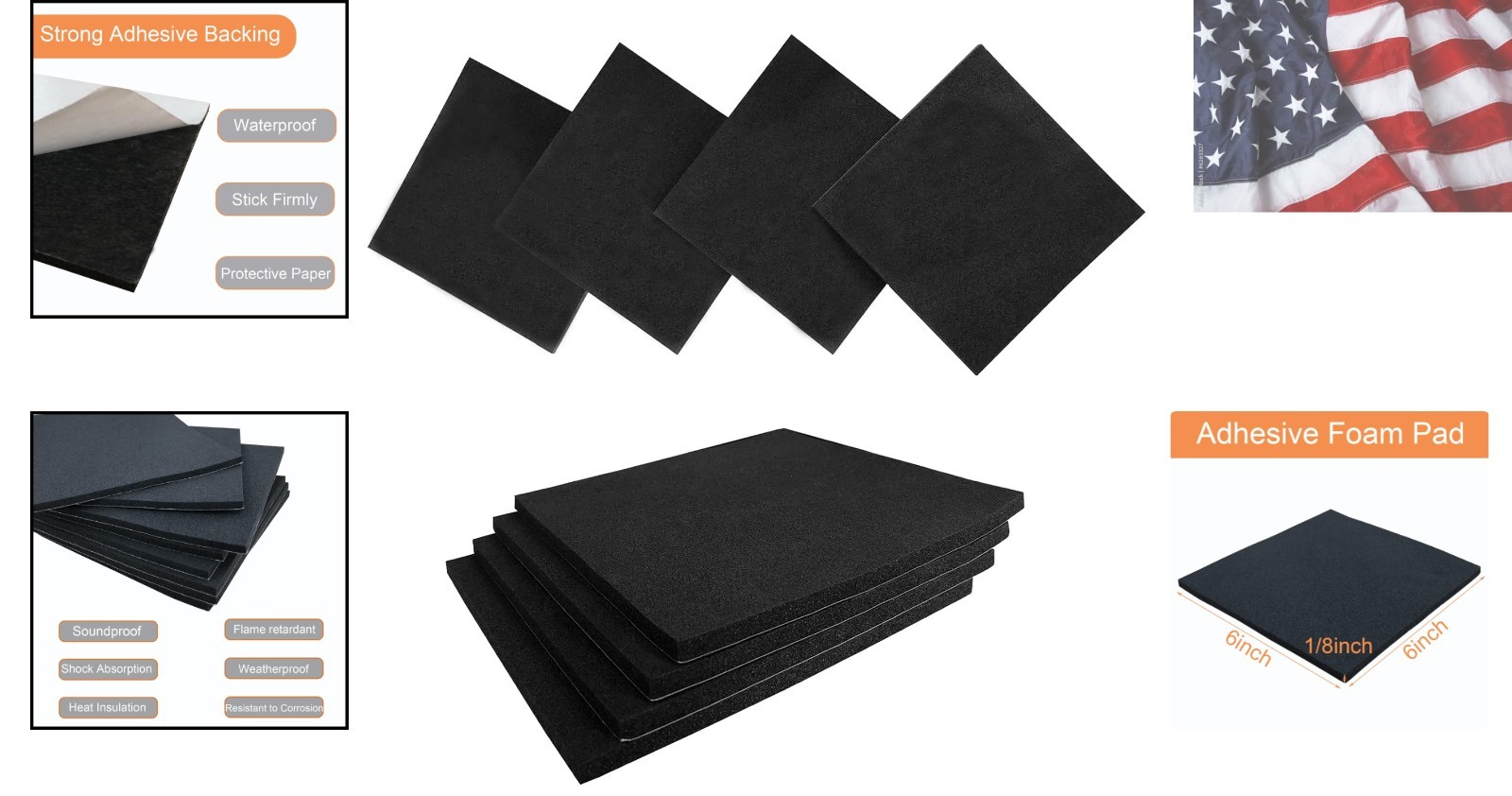 8 Pcs Black Adhesive Foam Padding, Closed Cell Foam Sheet 1/8″ Thick 6 Inch X…
