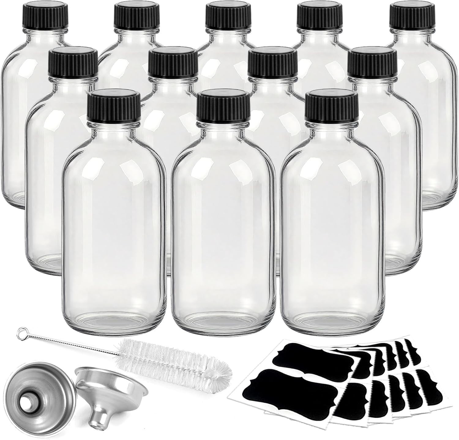 12 Pack 2oz Clear Glass Shot Bottles with Caps and Funnels-Leakproof Mini Jar…