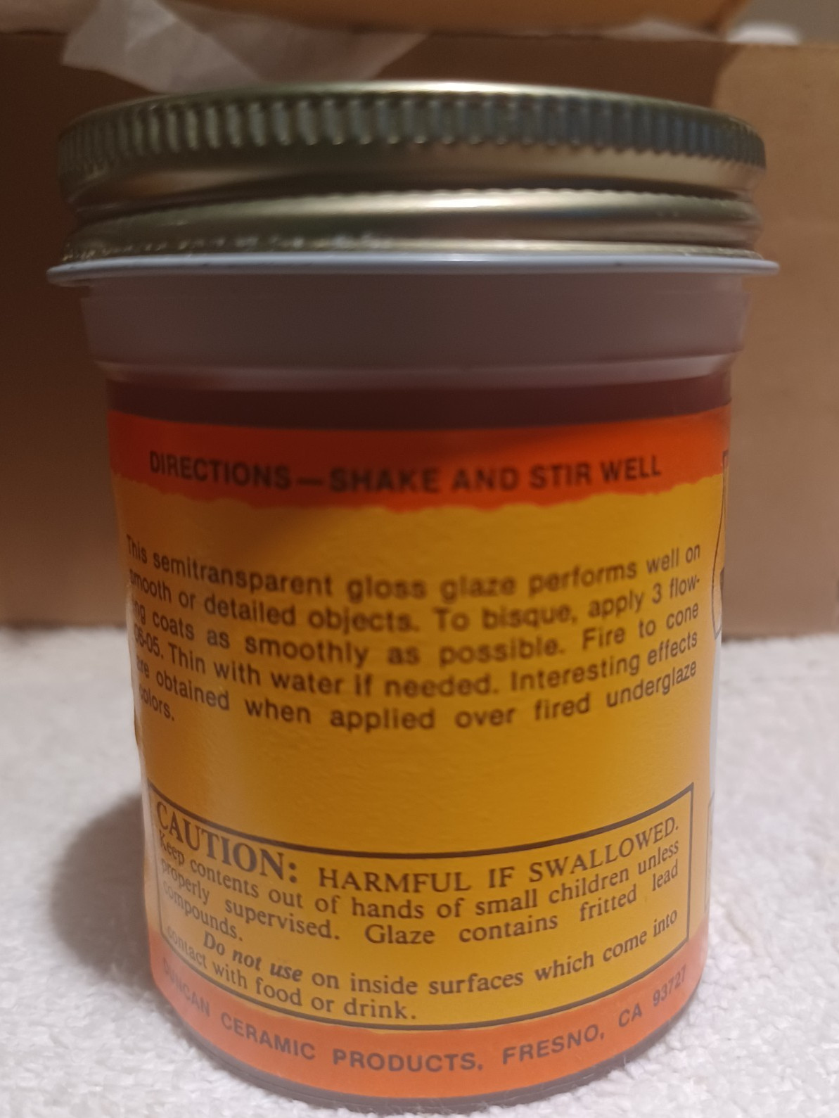 Duncan Discontinued RARE “GL” Semi-Transp. Gloss Glaze Golden Honey Color 4 oz