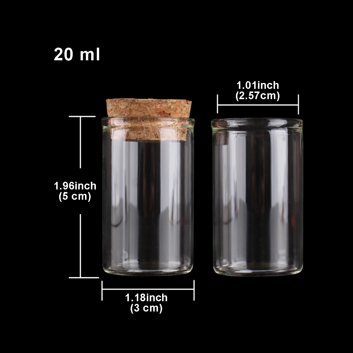 15ml-100ml Small Glass Test Tube with Cork Stopper Bottles Jars Vials 24 pieces