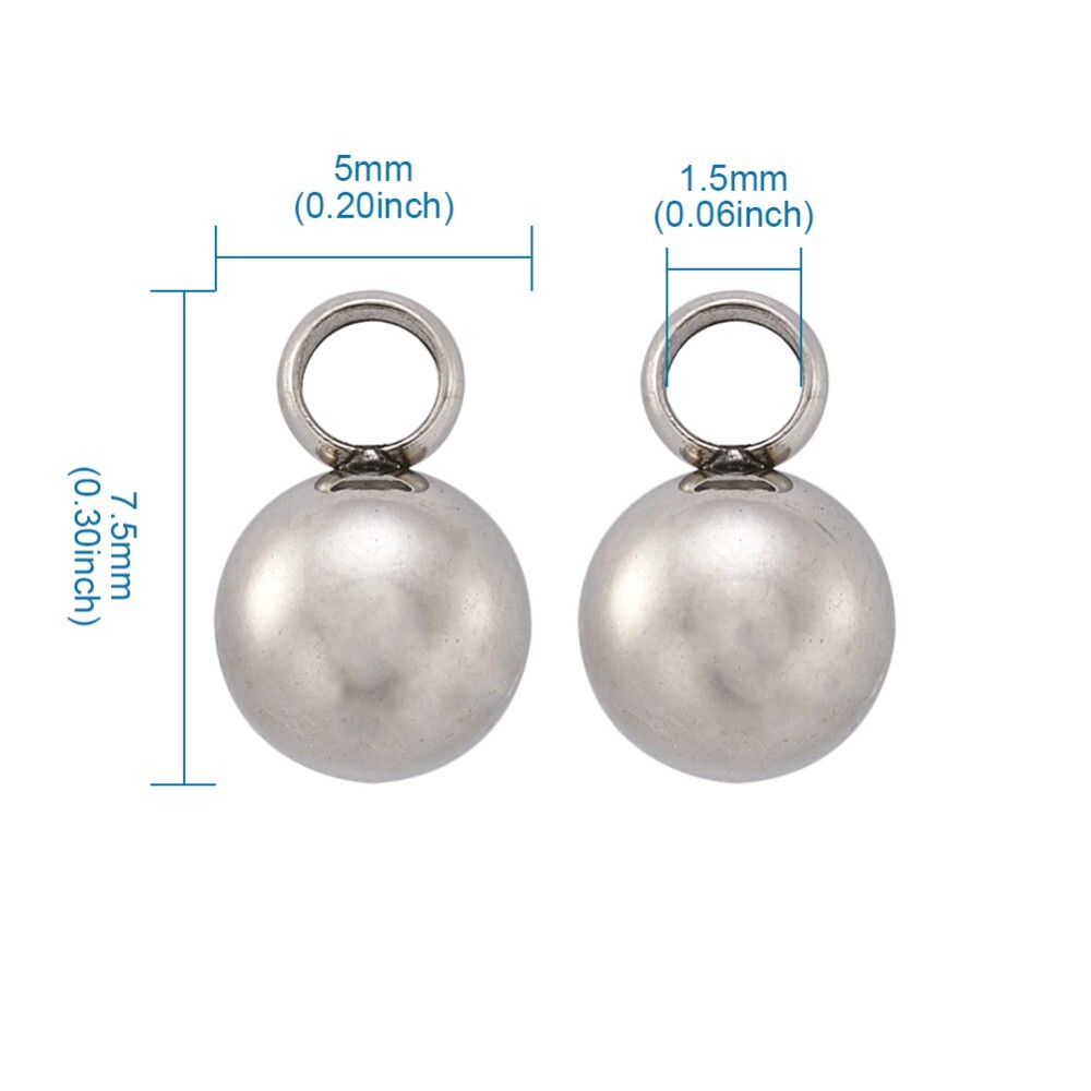 50 pcs Round Ball 304 Stainless Steel Mini Charms For DIY Jewelry Making 7.5x5mm