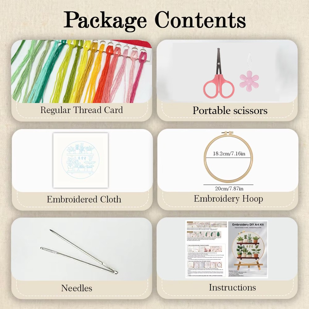 2 Sets Embroidery Starter Kit for Beginners Cross Stitch Stamped DIY Decor APD