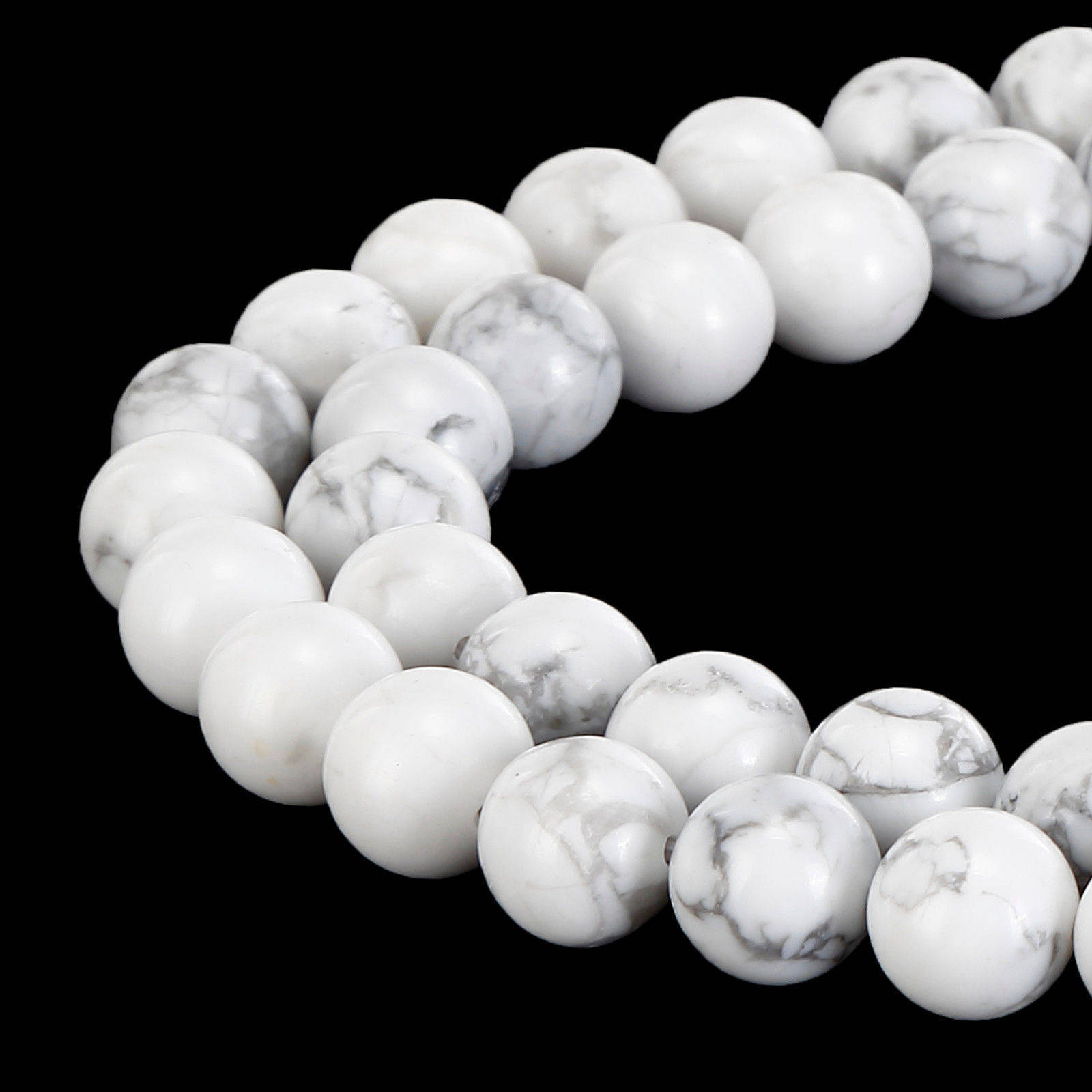 White Howlite Smooth Round Beads 4mm 6mm 8mm 10mm 12mm 15.5″ Strand