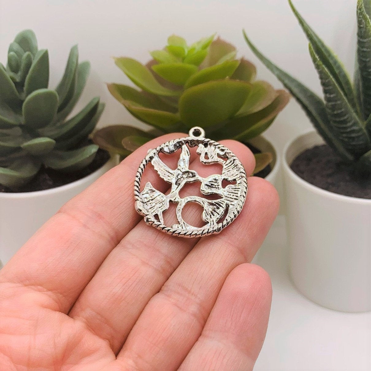 Silver Hummingbird Pendant Charms, 34x30mm – US Seller