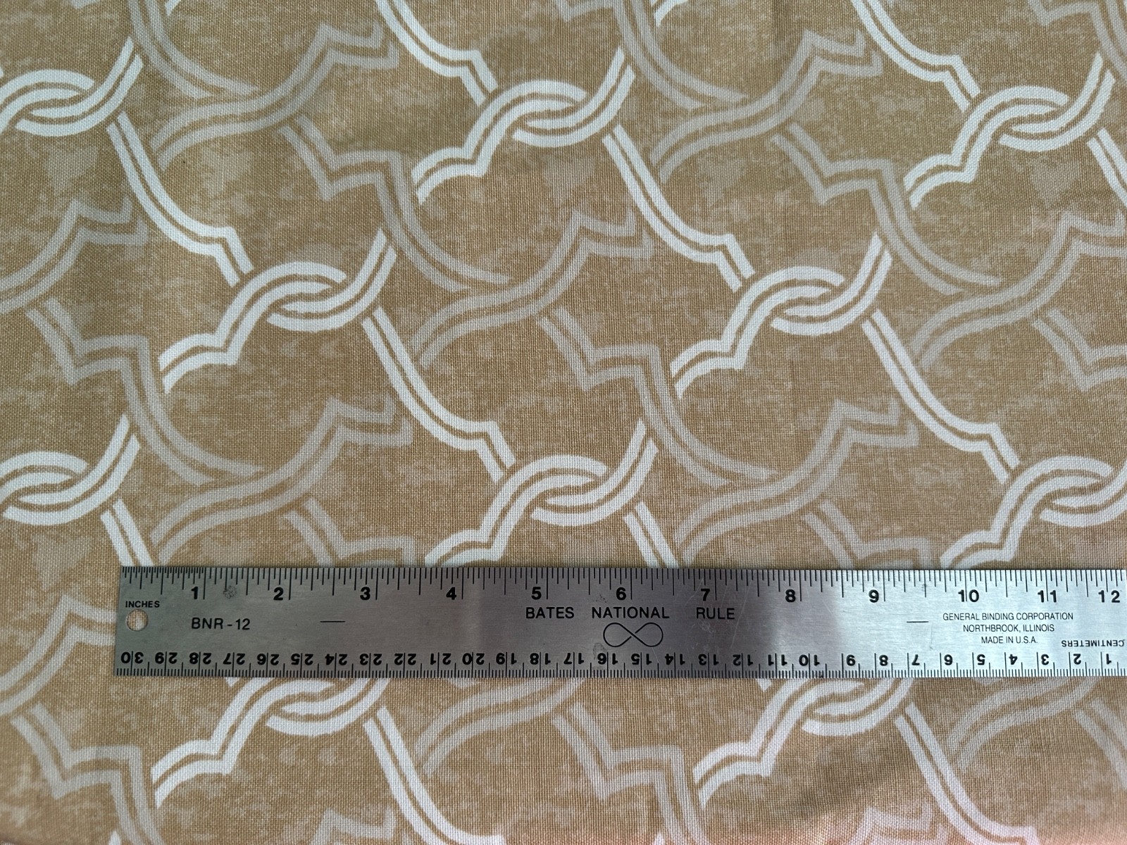 Waverly UPHOLSTERY FABRIC, beige & white, geometric pattern, 27×54 inch remnant