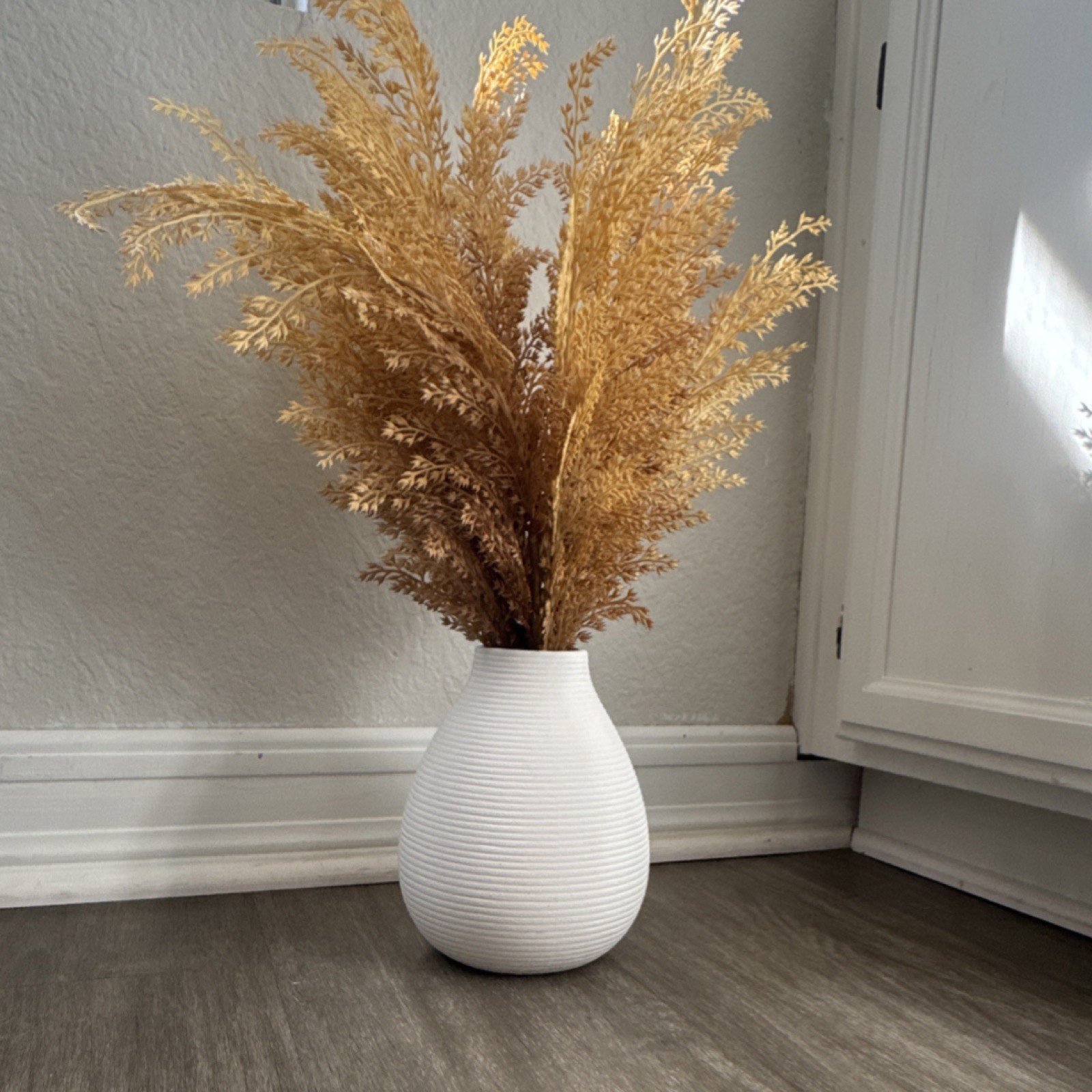 Dried Botanical Stems Arrangement with Multiple Parts in White Vase