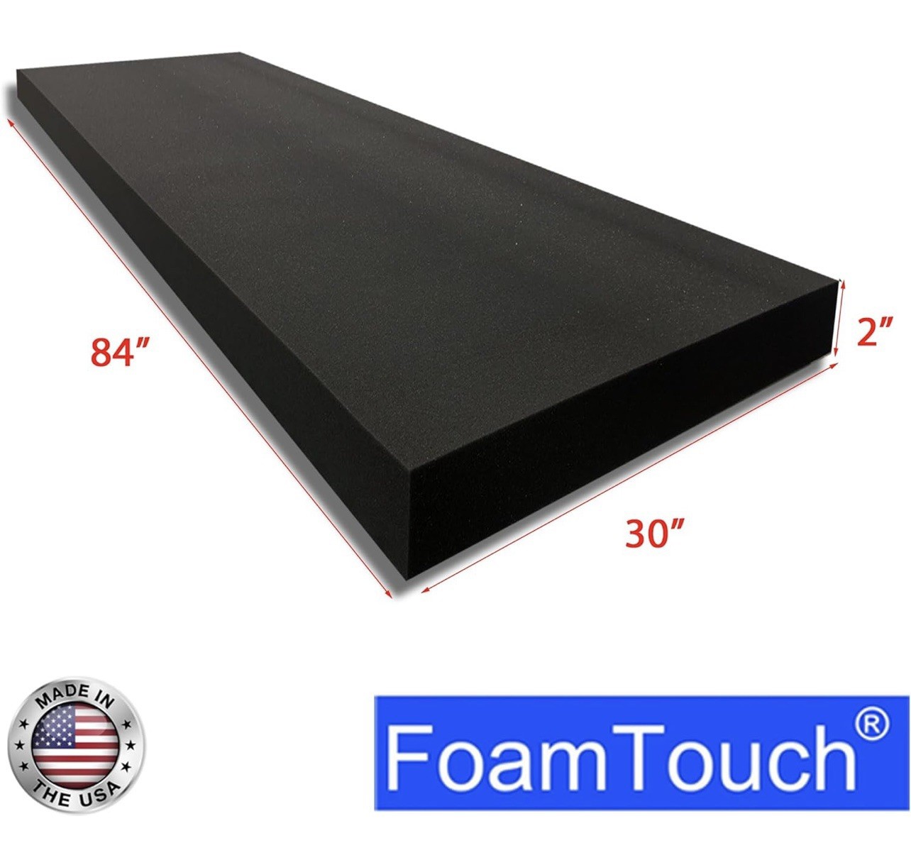 FoamTouch 2″ Thick, 30″ Wide x 84″ Long Charcoal High Density Foam, Charcoal