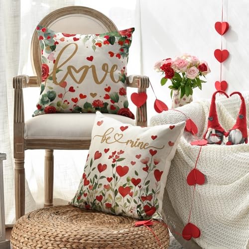 Valentine’s Day Love Heart Throw Pillow Covers, 18 x 18 18″ x 18″ (Pack of 4)